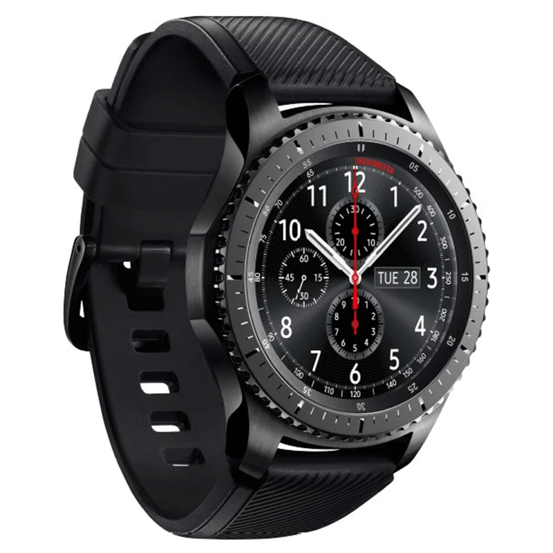 SAMSUNG Gear S3 Frontier Smartwatch (22 mm, Korpus: Space Gray, Silikon-Armband: Blue Black)